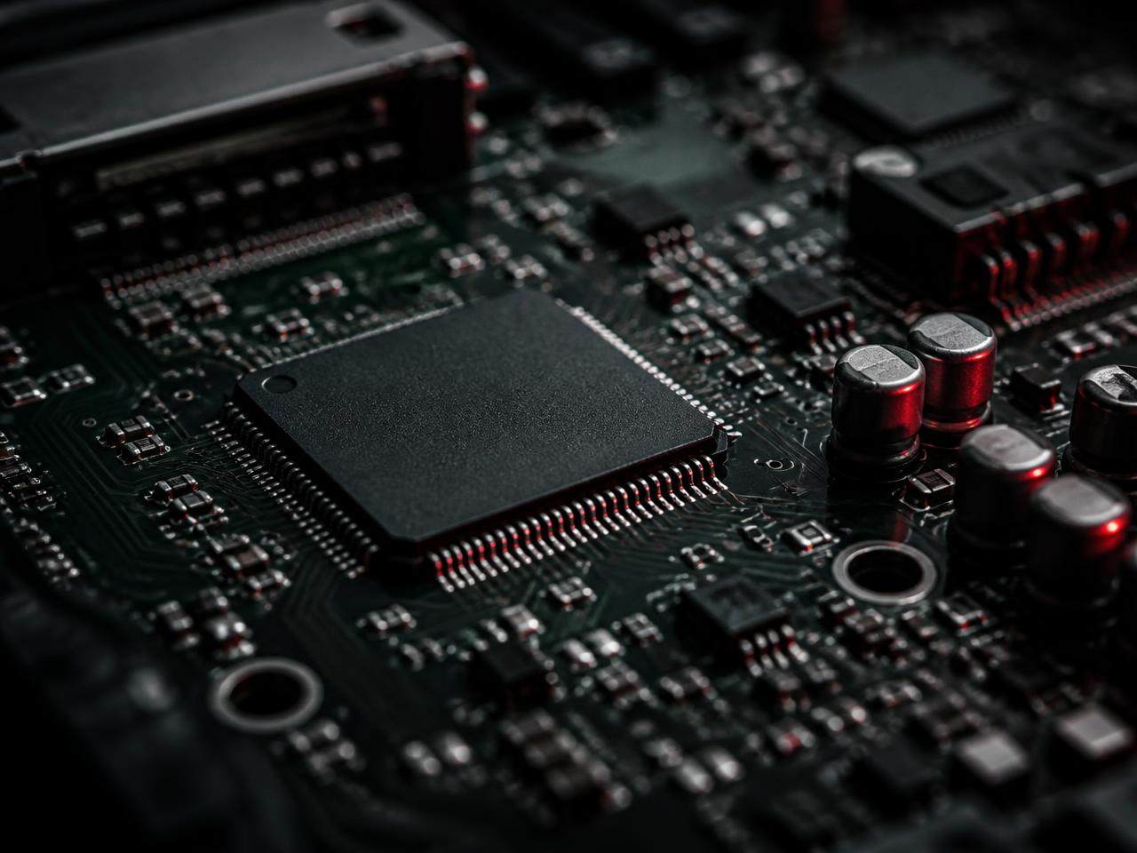 ABS kontrol ünitesi elektronik kartının makro görüntüsü